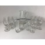 Glass Jug with Selection of Key Cut Glasses