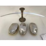 Silver Backed Brushes and Candlestick