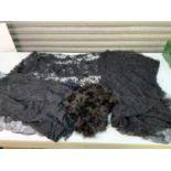 Large Pieces of Black Lace and Feathers