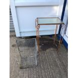 Metal and Glass Plant Stand and Wire Basket