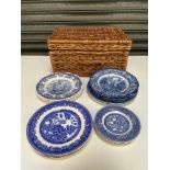 Hamper of Blue and White China Plates