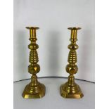 Pair of Heavy Brass Candlesticks - 36cm High - Stamped The Coronation 1902