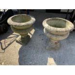 Pair of Concrete Pedestal Planters - 40cm H