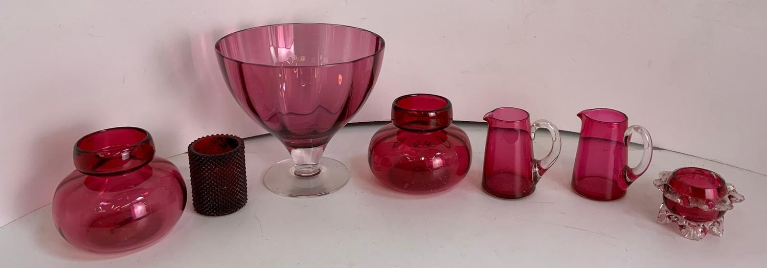 Red Glass Bowl, Jugs etc