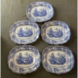 5x Blue and White Pottery Meat Platters - 44 cm - To Match Previous Lot