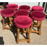 7x Hardwood Matching Bar Stools with Padded Seats - 53cm High