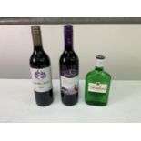 2x Bottles of Red Wine and Bottle of Gin 35cl
