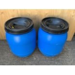 2x Lidded Plastic Barrels