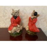 Pair of Crown Devon Fox Ornaments - 20cm High