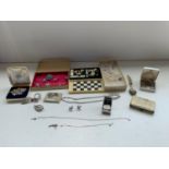 Quantity of Costume Jewellery, Travel Chess Set and Sixpences