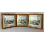 3x Framed Watercolours - Local Artist Margaret Wright - Cottages - Visible Picture 25 x 25 cm