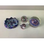 3x Paperweights and Glass Dish