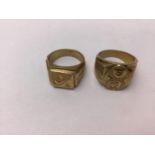 2x Yellow Metal Men's Signet Rings