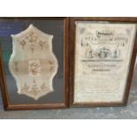 2x Framed Pictures - Embroidery and Certificate