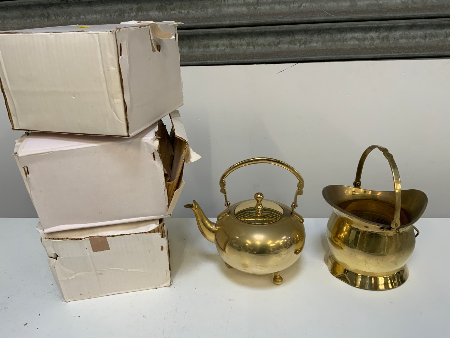 New Old Stock - 4x Brass Kettles and Coal Scuttle