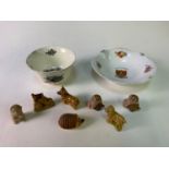 Wade Whimsies, Wedgwood Clovelly Bowl and Barnstaple Crested Ware Dish