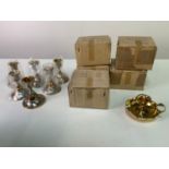 New Old Stock - 9x Brass Candle Holders and 6x Plated Candle Holders