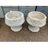 Pair of Pedestal Concrete Garden Planters