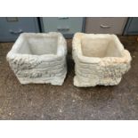 Pair of Square Concrete Garden Planters