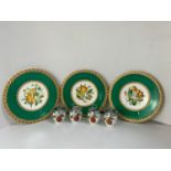 3x Early Worcester Plates and 4x Egg Coddlers