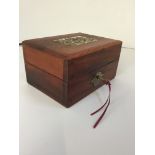 Mahogany Trinket Box with Key and Contents - Costume Jewellery etc