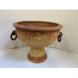 Pottery Urn with Metal Handles