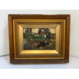 Late Victorian Oil Painting - Dog Drawn Dairy Cart - 17cm x 11cm
