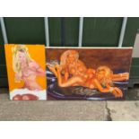 2x Original Signed Oil Paintings - Pamela Anderson The Bernalona Twins