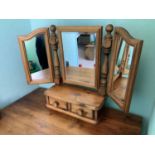 Pine Trifold Dressing Table Mirror with Trinket Drawers
