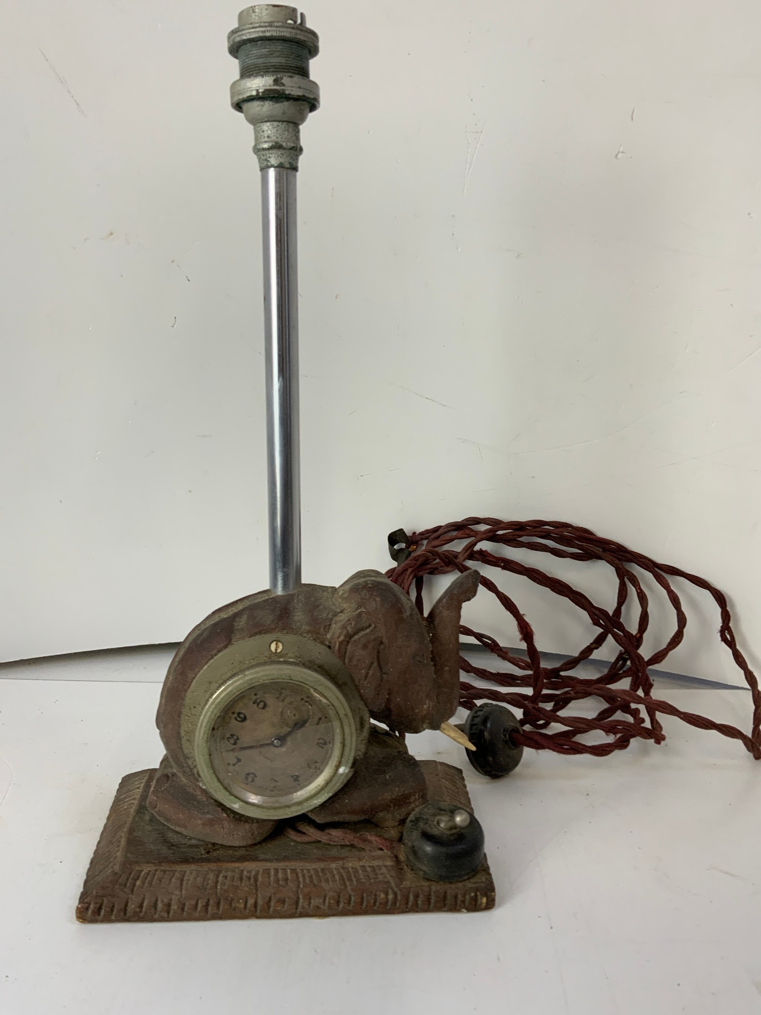 Vintage Elephant Lamp with Clock Insert