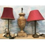 3x Table Lamps - Two Brass and One Wooden