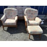 Cintique Three Seater Sofa, 2x Matching Chairs and Footstool