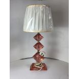 Art Deco Glass Base and Modern Shade (Chipped in Places) Lamp Base - 48cm with Shade 62cm