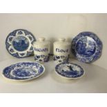 Blue and White China, Kitchen Storage Jars and Plates etc