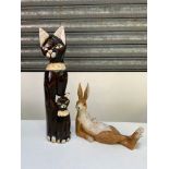 Carved Wooden Ornaments - Cats and Hare