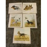 5x Hand Signed Prints of Dogs by American Artist Paul Wood (1897-1964)