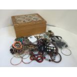 Wooden Box and Contents - Costume Jewellery