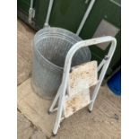 Galvanised Bin and Steps