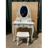 Modern White Dressing Table and Matching Stool