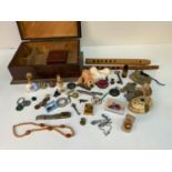 Wooden Box and Contents - Collectables