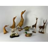 Wooden Animals - Duck Family, Antelopes, China Giraffe and Calf Fish Glass Eagle