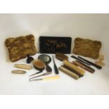 Vintage Tortoise Shell Effect Trays, Oriental Tray, Clothes Brushes, Button Hooks, Buffers, Hand