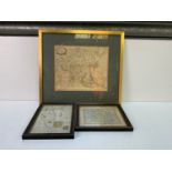 3x Old Framed Maps - Asia, France and 1798 Line Map Westmoreland