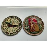 Pair of Brass Enamelled Plates - 16cm Diameter