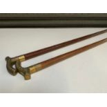 2x Walking Sticks with Brass Handles