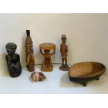 Treen Carvings - Figures, Boat etc