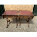 Pair of Lyre Leather Topped Side Tables