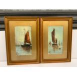 Pair Framed Signed Watercolours - Visible Picture 14cm x 24cm - Sailing Ships