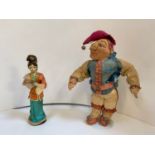 Vintage Cloth Jester Doll and Japanese Wooden Doll