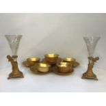 Gold Effect Plates and Bowls, 2x Vases on Cherub Supports (1 A/F)